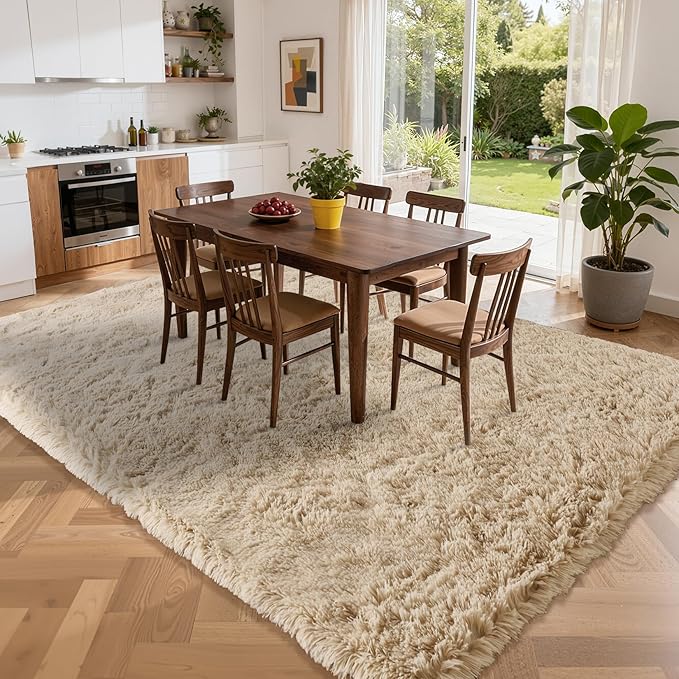 Fluffy Area Rugs for Bedroom - Soft Plush Shag Rug for Living Room Nursery Kids Room - Non Slip Fuzzy Shaggy Floor Carpets for Girls Boys Play Room Dorm Decor (Beige, 8' x 10')
