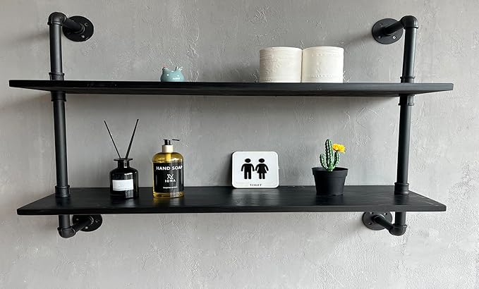 HDDFER Floating Bookshelf Shelves Industrial Pipe Shelving Pipe Shelf Rustic Black Wall Shelves 36 Inch Farmhouse for Wall Mounted