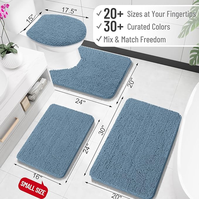 OLANLY Bathroom Rugs 35x24, Extra Soft Absorbent Chenille Bath Rugs, Rubber Backing Quick Dry, Machine Washable Bath Mats for Bathroom Floor, Tub and Shower, Home Decor Accessories, Airy Blue