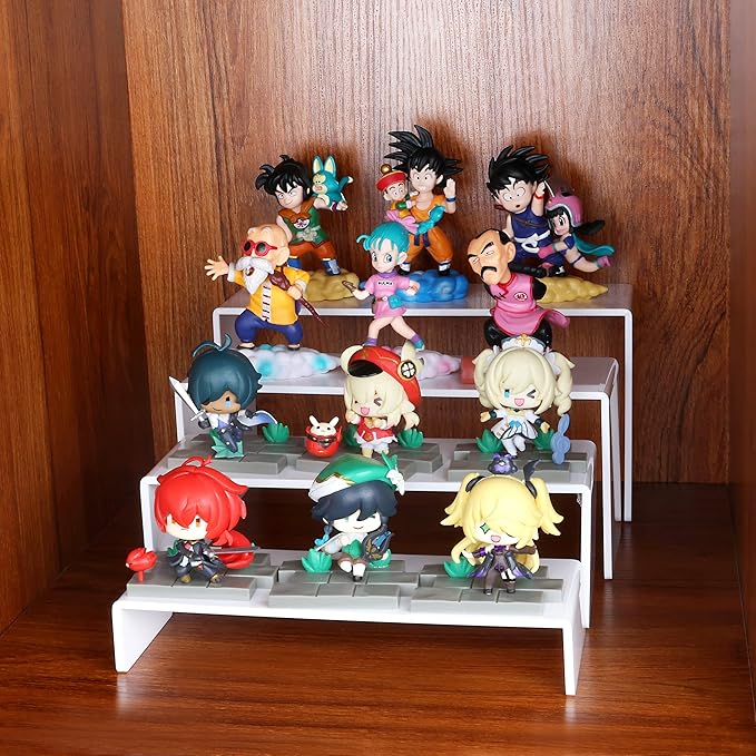ELEGANTLIFE Acrylic Display Risers Set of 4, 4-Level Tiered Countertop Display Stands for Cupcakes, Mini Desserts, Jewelry, Cosmetics, Small Figures & Collectibles, White