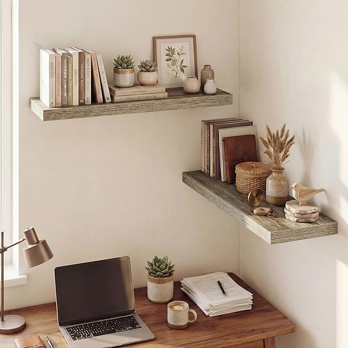 Dreamland 32 Inches Floating Shelves for Wall, 9.3" Deep Long Floating Shelves Set of 2, Large Display & Storage Shelf, Wall Shelf for Bathroom Bedroom Living Room Kitchen Office, Grey