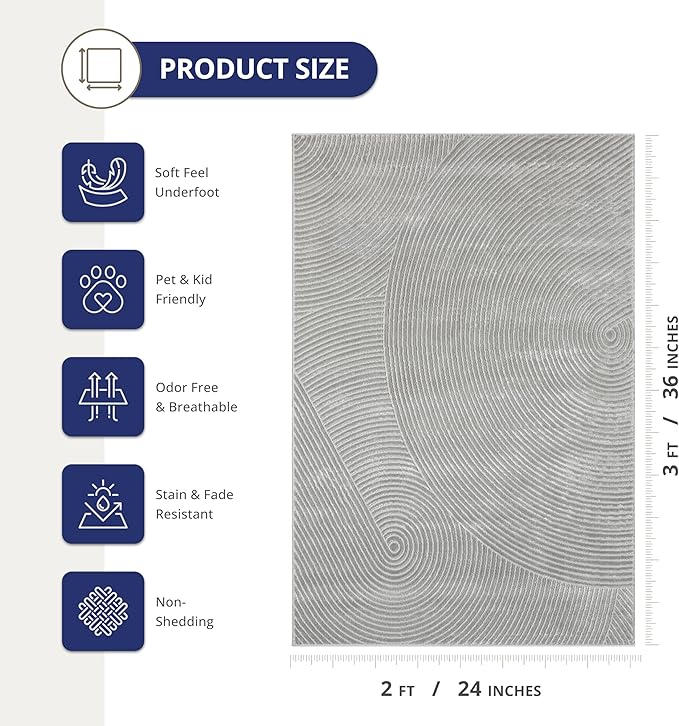 Abani Grey Area Rug for Living Room, Bedroom - Zen Reiki Pattern- 2 x 3 -Durable & Easy to Clean
