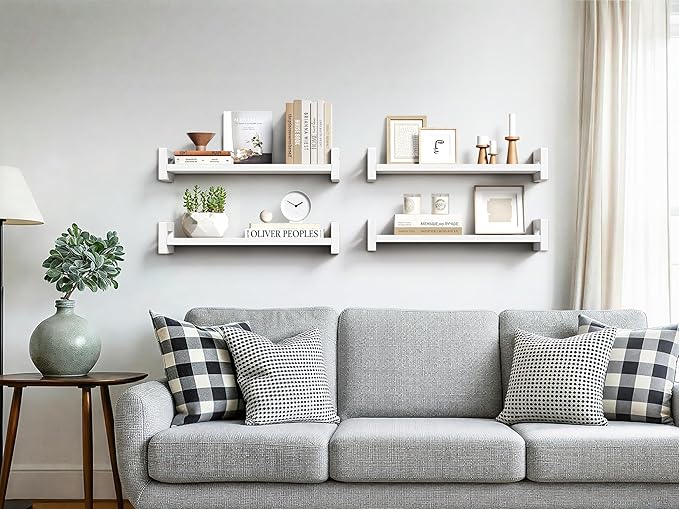 Vailando Floating Shelves for Wall, Set of 3 Solid Wood Wall Mounted Shelves, 16" White Display Shelf for Bedroom, Living Room, Bathroom, and Kitchen Decor - Heavy-Duty & Natural Pine