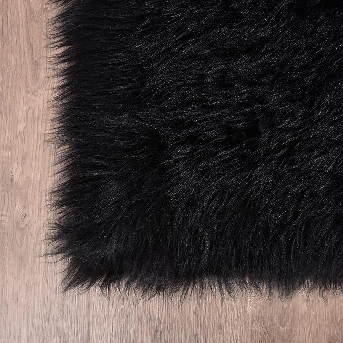 Goolela Black Area Rug 9x12 Fluffy Fuzzy Furry Rug for Living Room Bedroom Faux Sheepskin Fur Shaggy Soft Rectangle