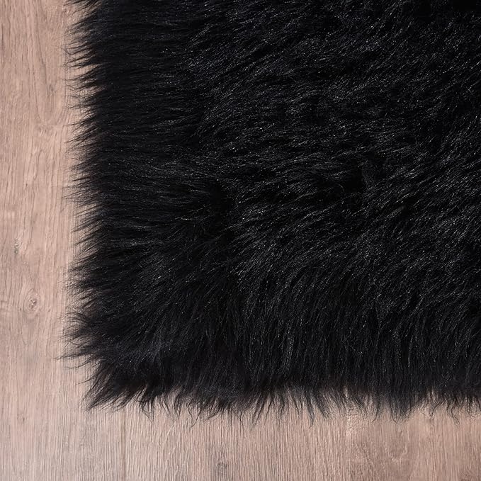 Goolela Black Fluffy Rug 4x6 Fuzzy Furry Shag Rug for Bedroom Living Room Faux Sheepskin Fur Area Carpet Rectangle