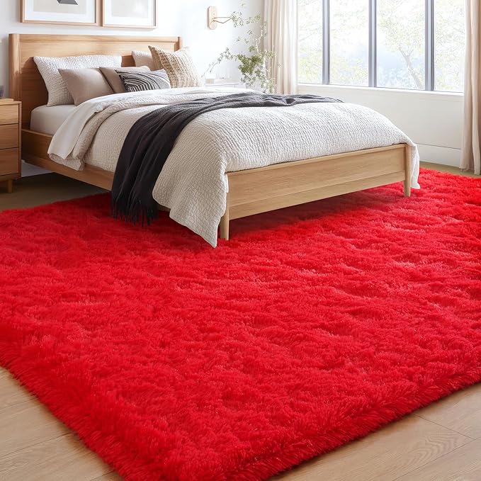 BENRON Soft Fluffy Rugs for Living Room 8 x 10 Red, Extra Large Area Rug for Bedroom Dining Table Office Kids Nursery Room, Machine Washable