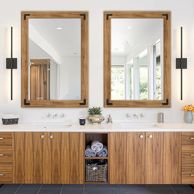 TRAHOME Full Length Mirror with Wooden Frame, 40"X28" Solid Wood Standing Floor Mirror for Farmhouse, Bathroom, Bedroom Decor, Hanging or Leaning Wall-Mounted
