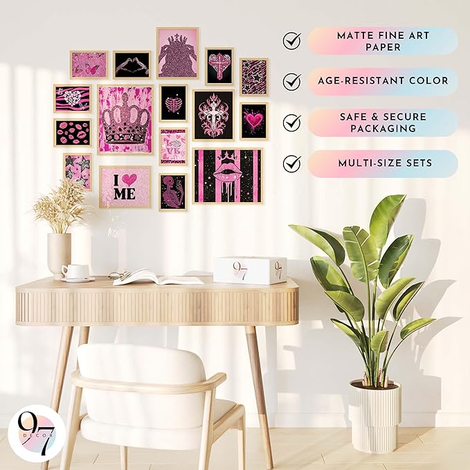 97 Decor LARGE 11x14 Hot Pink Room Decor Y2k Posters - Mcbling Trashy Y2k Room Decor Aesthetic Pictures, Cute 2000s Posters For Girls Room, Baddie Wall Art Prints For Teen Dorm Bedroom (Unframed)