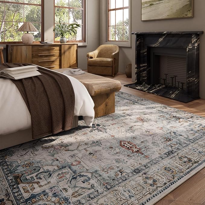 palohom 10x12 Area Rugs for Living Room: Large Area Rug Washable Stain Resistant Non Slip Distressed Vintage Low Pile Faux Wool Soft Rugs for Bedroom Farmhouse Dining Room Kids Playroom Nursery