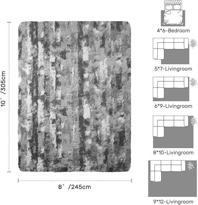 Area Rugs for Living Room 8x10 Feet, Soft Fluffy Shagg Plush Bedroom Rug Non-Slip,Large Carpet for Nursery Kids Dorm Home Decor Grey White