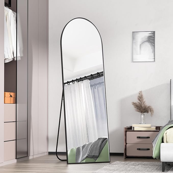 Simple Deluxe Arched Full Length Mirror, 64"×21" Large Floor Mirrors, for Wall Door Bedroom Bathroom Living Room (Black)
