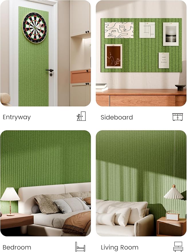 Bumusty Large Cork Board Alternative-36 x 24" Felt Bulletin Board Tiles, with 30 Pushpins, 40 Adhesive Tabs, Fine-Stripe 6-Pack, Cork Boards for Office Push Pin Board Felt Board-Kelly Green