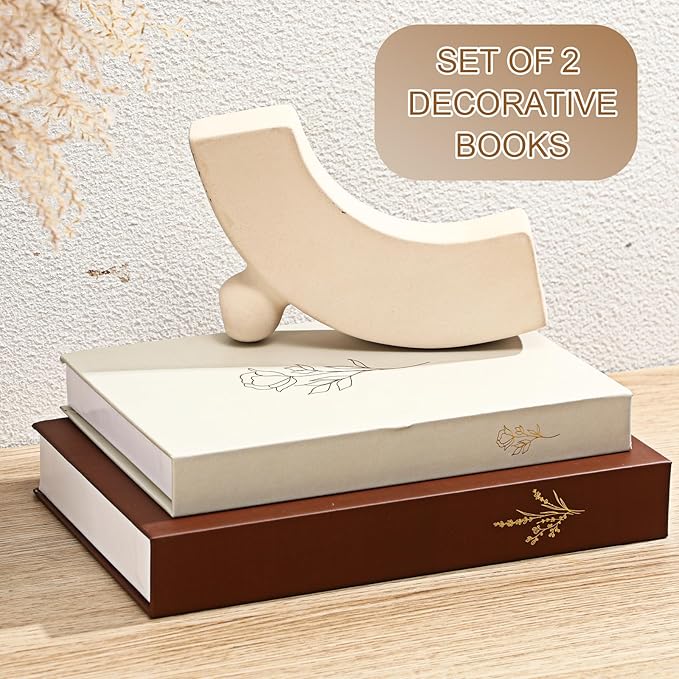 Cinnvoice Set of 2 Aesthetic Decorative Books Boxes, Faux Books Stacked for Decoration for Coffee Tables Modern Home Bookshelves Decor, Fake Fashion Photo Storage Boxes(Beige Terracotta)