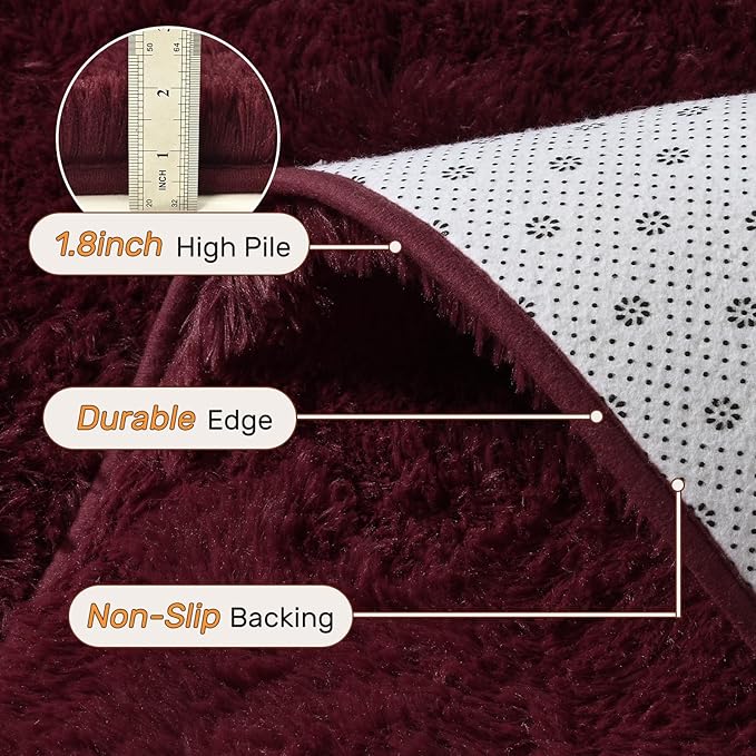 5x7 Red Area Rugs for Living Room Shag Fur Rug,Thick Modern Non-Slip Soft Plush Carpets for Girls Woman Female Wedding Bedroom Home Décor Aesthetic Dark