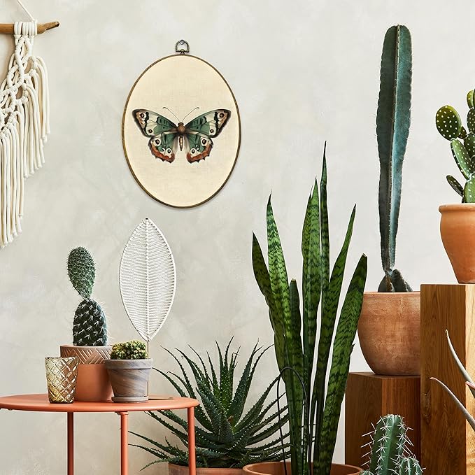 Mcehtle Vintage Butterfly Wall Art Decor, Moody Moth Cottagecore Oval Framed Canvas Prints 8.6x11.4, Sage Green Academia Insect Wall Hanging Artwork Decorations for Gallery Home Bedroom Living Room