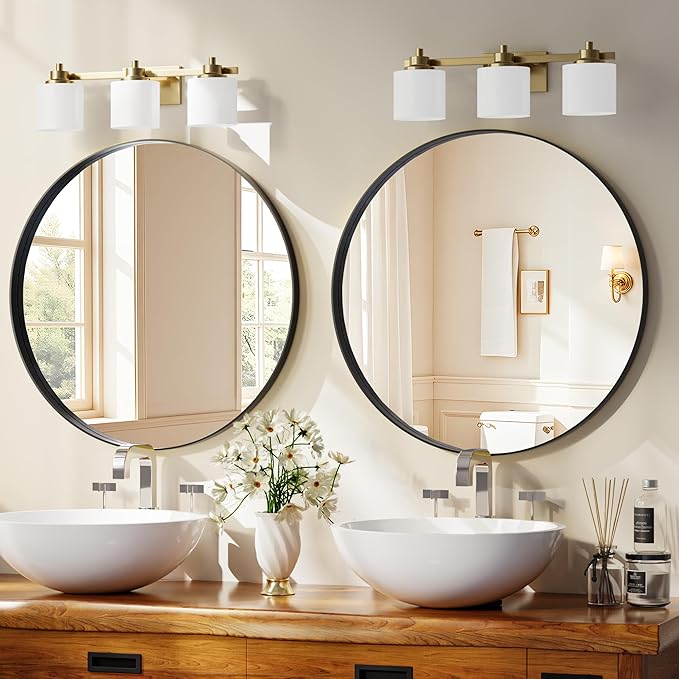 30 inch Round Bathroom Mirror, Black Metal Deep Frame Wall Mounted Circle Mirror for Wall Decor, Living Room, Vanity, Entryway, Hanging or Leaning