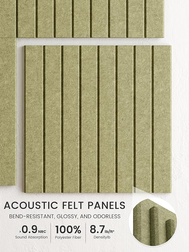 Bumusty Large Cork Board Alternative-48 x 36" Felt Bulletin Board Tiles, with 30 Pushpins, 70 Adhesive Tabs, Fine-Stripe 12-Pack, Cork Boards for Office Push Pin Board Felt Board-Olive Green