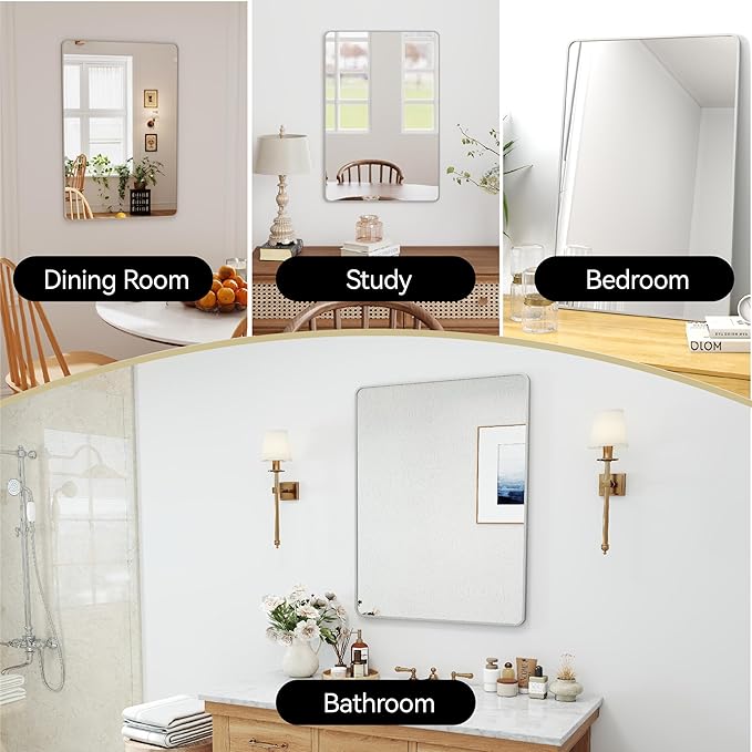 SCWF-GZ 24x36 Mirror Vanity Bathroom Wall Mounted Aluminum Alloy Metal Frame Dressing Round Rectangle Mirrors for Entryway Bedroom Living Room Horizontally or Vertically 36x24 inch Silver