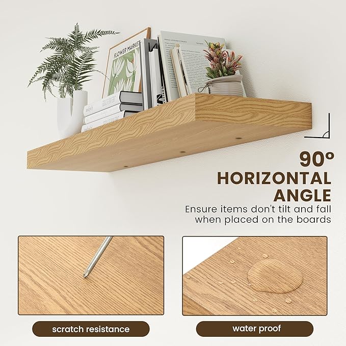 FLYJOE 48 Inch Oak Floating Shelf | 12 Inch Deep Floating Shelves Set of 1 | 48" D x 12" D Rustic Wood Shelves for Wall | Deep Oak Shelves for Living Room Bathroom Laundry Room Kitchen