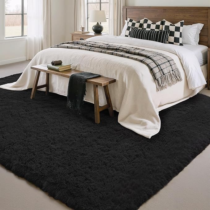 PureCozy 5x8 Area Rug for Living Room, Modern Black Super Shag Shaggy Soft Washable Indoor Fuzzy Carpet Non-Slip Fluffy Rugs for Bedroom Home Aesthetic Decor