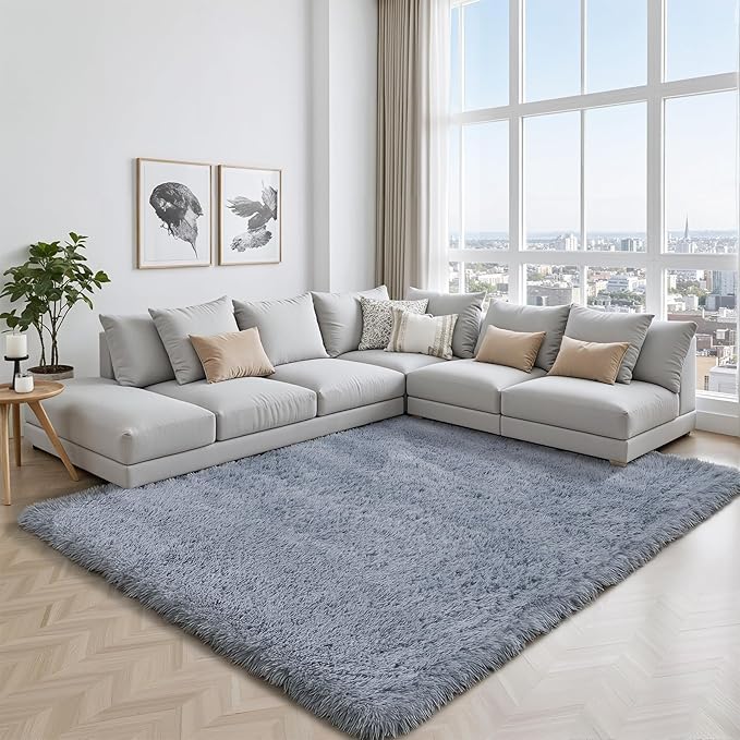 Area Rug for Living Room Bedroom: 5x7 Grey Soft Fluffy Shag Upgrade Non-Slip High Pile Carpet Large Fuzzy Plush Indoor Floor Decor Shaggy Rug for Kid Boys Girls Dorms Playroom Nursery Modern Home