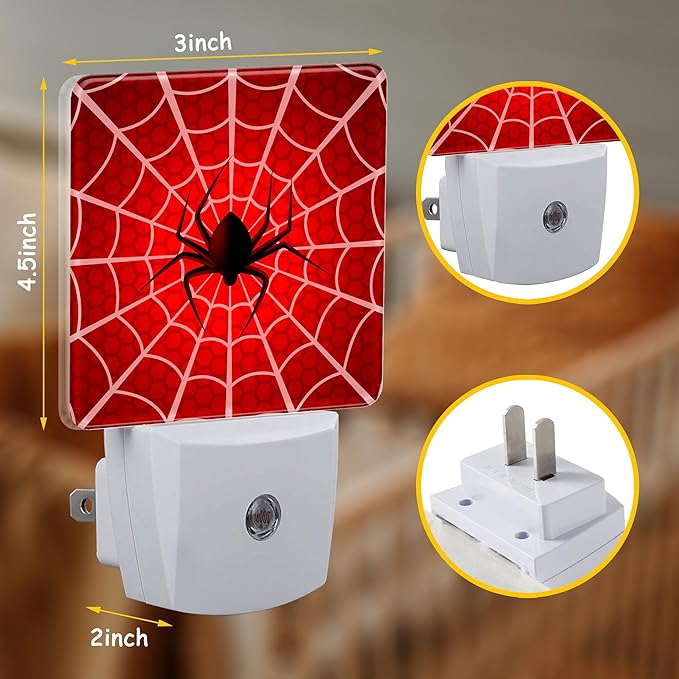 Red Spider Web Night Light,Cobweb Trap Gossamer Plug-in Night Light Auto Dusk-to-Dawn Sensor Energy Efficient LED Lamp for Room Decor,Hallway,Kitchen,Bathroom,Nursery,Stairs