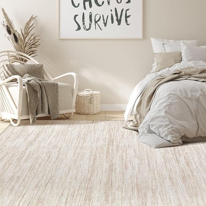 Nakagishi 10x14 Area Rugs Living Room: Washable Large Vintage Rug Neutral Non-Slip Soft Stain Resistant Indoor Carpet for Bedroom Nursery Dining Room Office Playroom - Beige-01