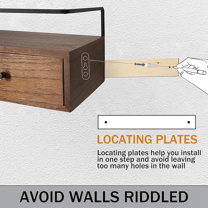 Floating Shelves for Wall Storage, Wall Mounted Bathroom Shelf with Drawers Set of 2, Rustic Wood Floating Drawers for Living Room, Kitchen, Home Decor, Plants, Books