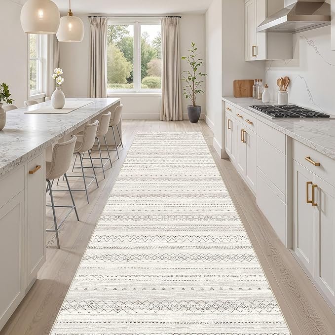 cotiled Hallway 2.6x10 Runner Rugs: Washable Boho Rugs with Non Slip Backing Large Soft Indoor Stain Resistant Carpet for Living Room Bedroom Farmhouse Dining Room Lightweight Home Decor Brown