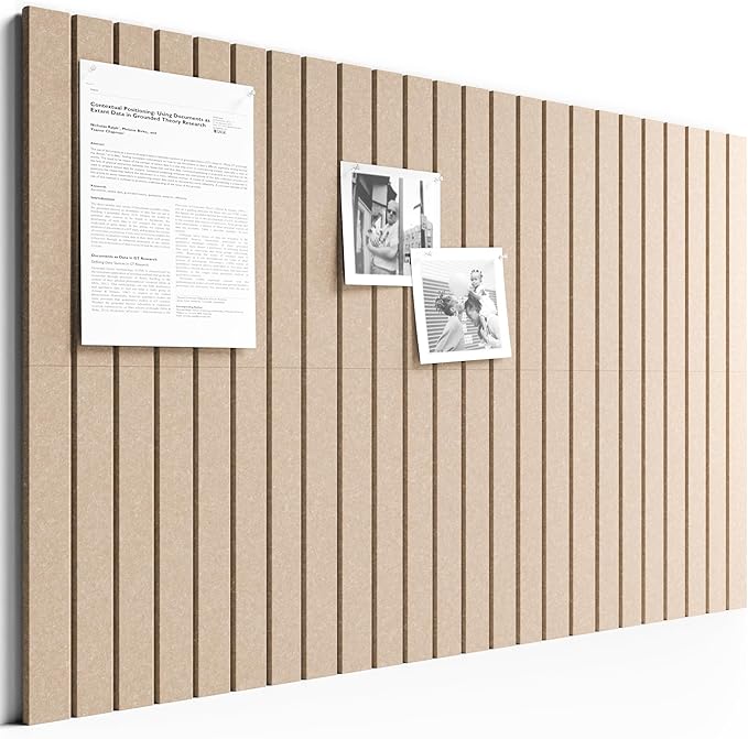 Bumusty Large Cork Board Alternative-36 x 24" Felt Bulletin Board Tiles, with 30 Pushpins, 40 Adhesive Tabs, Fine-Stripe 6-Pack, Cork Boards for Office Push Pin Board Felt Board-Taupe