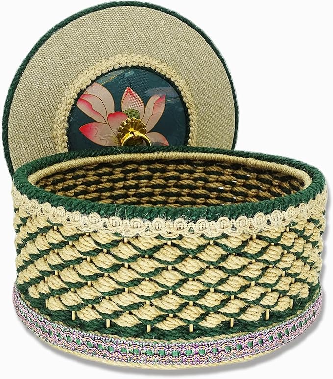 Zenpeace Wicker Basket, Round with Lid，Suitable For Hand-Woven Basket In Bedrooms, Kitchens, Bathrooms and Living Rooms, for Organizing and Decorating Projects, Storage Clothes and Various Items