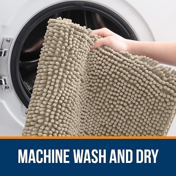 OLANLY Large Bathroom Rugs 40x32, Extra Soft Absorbent Chenille Bath Rugs, Rubber Backing Quick Dry, Machine Washable Bath Mats for Bathroom Floor, Tub and Shower, Home Decor Accessories, Warm Taupe