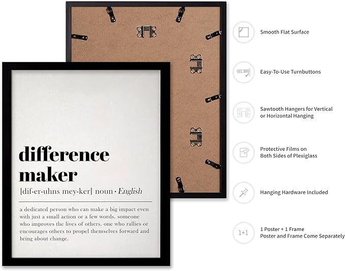 Poster Master Typography Poster - Dictionary Print - Definition of Difference Maker, Book Page - Gift for Teacher, Mentor, Friend - Wall Decor for Home, Classroom, Office, 16x20 Black Framed