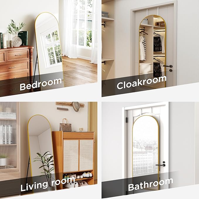 SCWF-GZ 57x20 Door Hanging Full Length Mirror, Floor (Height 5.7ft just Body in1.3ft) or Wall Mounted Metal Frame Arch Dressing Mirrors for Bedroom Bathroom Living Room 57 20 inch Gold