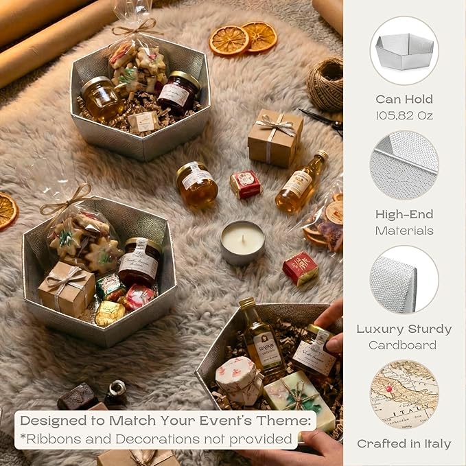 Pack of 15 Sturdy Empty Gift Baskets Made in Italy - Ideal for Baby Shower, Wedding and for Any Occasion - 8" x 6.69" x 2.75" Silver