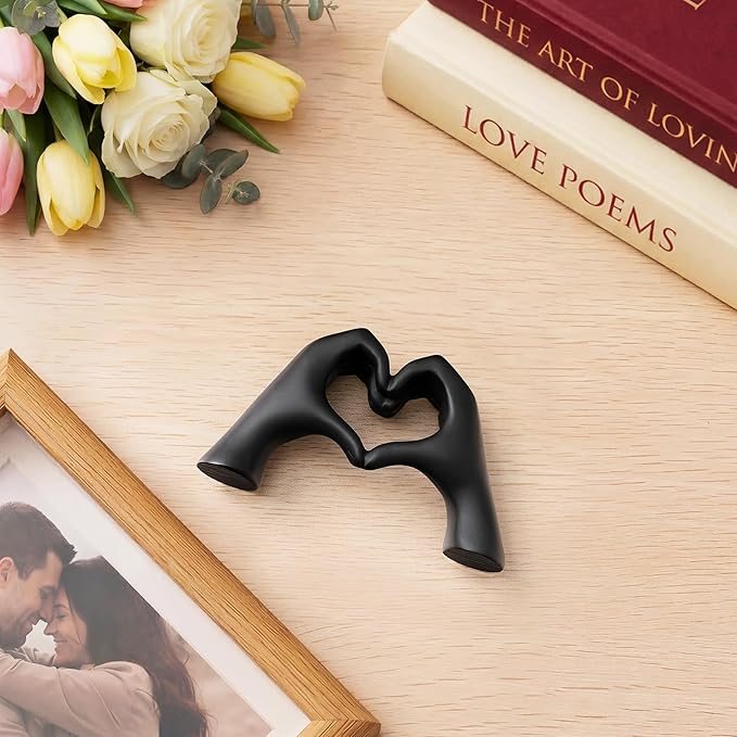 Gold Decor Living Room – Mini Small Heart Hands Sculpture – Shelf Decor Aesthetic – Cute Home Accent Table & Shelves – Love Statue - Gifts Girlfriend, Wife, Women, Teen Girls, Valentine (Black, Mini)