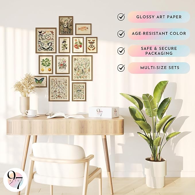 97 Decor 12 Pcs Cottagecore Wall Art Set - Vintage Posters For Room Aesthetic, Botanical Gallery Wall Prints For Bedroom, Cottage Core Room Decor For Home, Dorm, Living Room (Unframed)