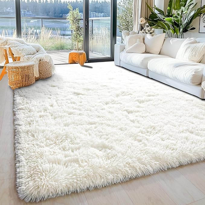 Area Rugs for Living Room 6x9, Ultra Soft Fluffy Rug for Bedroom, Modern Shaggy Carpets Fuzzy Rug for Girls Boys Room Home Indoor Nursery Teens Dorm Decor, Upgrade Non-Slip Durable, Cream White