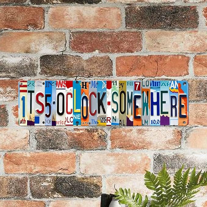 Bar Signs For Home Bar Decor Its 5 O'Clock Somewhere Funny Metal Tin Sign Outdoor Bar Accessories Vintage Surfboard Street Signs For Bedroom Wall Garage Decor It'S Five O'Clock Now Sign 4x16 Inch
