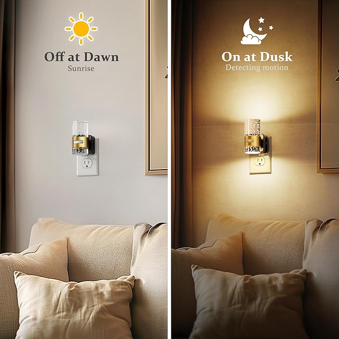 JandCase Motion Sensor Night Light, Night Lights Plug into Wall,2 Pack 3000K Soft White 0-100 LM Dimmable LED Night Light, Motion Activated Nightlight for Bathroom Hallway Decor