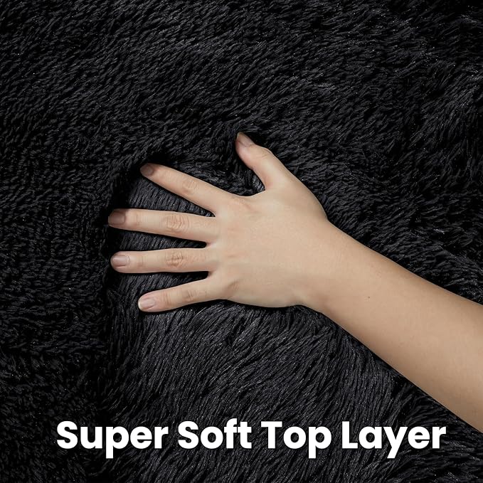 Black Round Fluffy Rug 6ft Plush Fuzzy Shaggy Carpet,Soft Rugs for Living Room for Nursery,Preppy Dorm,Classroom,Playroom,Teen,Baby Home Decor (Black 6"x6")