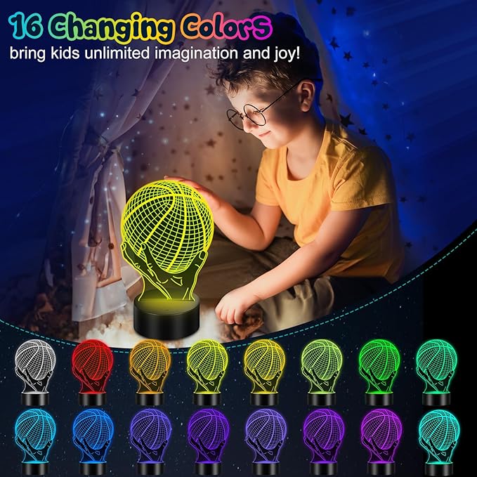 Linkax Basketball Gifts for Teens Boys Girls, Light Up 3D Illusion Night Light with 16 Colors Remote, Boy Toys for Ages 8-13, Xmas Birthday Gifts Basketball Accessories Room Decor Idea