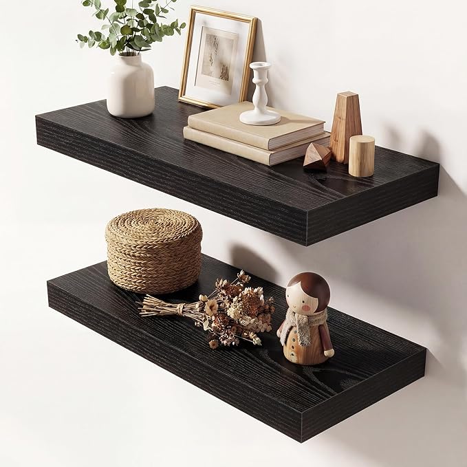 Dreamland 20 Inches Floating Shelves for Wall, 9.3" Deep Long Floating Shelves Set of 2, Large Display & Storage Shelf, Wall Shelf for Bathroom Bedroom Living Room Kitchen Office, Black
