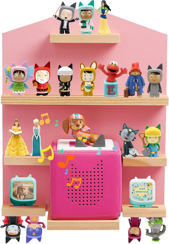 Gieanoo for for TonieBox 2/1 Toniebox Shelf, Magnetic Shelf for Tonies Pine Wooden Floating Wall Shelves Organizer Compatible with Tonie Box Player and Tonie Figures Storage(Pink)