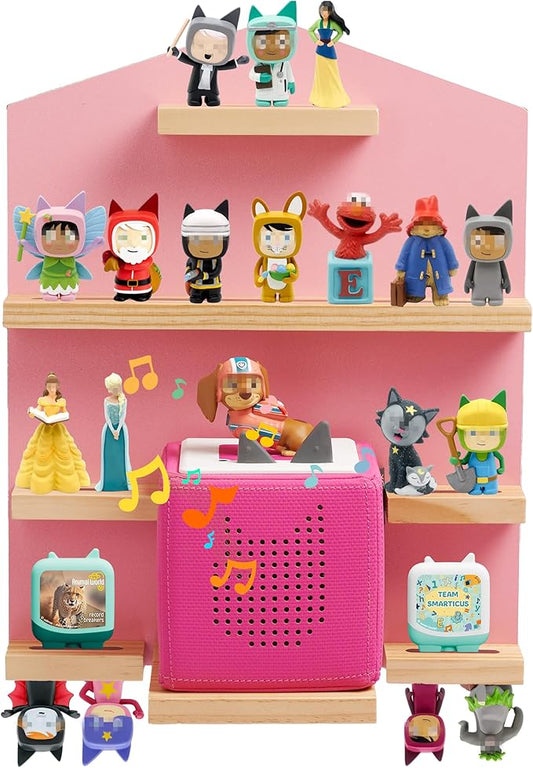 Gieanoo for for TonieBox 2/1 Toniebox Shelf, Magnetic Shelf for Tonies Pine Wooden Floating Wall Shelves Organizer Compatible with Tonie Box Player and Tonie Figures Storage(Pink)