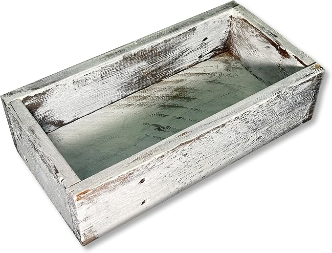 Decorative Barnwood Box | Authentic Rustic Weathered Wood Box for Table Decoration, Weddings, Parties, and Home (White Wash)