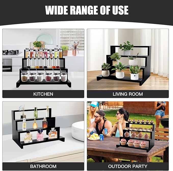 Cologne organizer for men 4 Tier Wooden Cologne Display Organizer Stand Waterproof Anti-Slip Cologne Shelf for Perfume Fragrance Makeup Figures Cupcake Dessert Black Wood Display Stand Riser