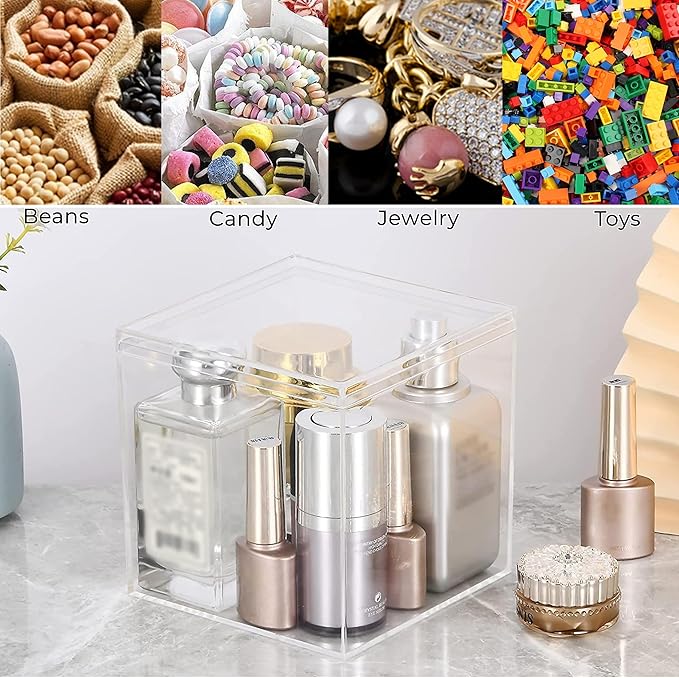KissYou Acrylic Box Clear Boxes with Lid 4 Packs 5.9Inch Large Dispaly Case Clear Square Cube Wedding Birthday Graduation Party Favor Storage Box