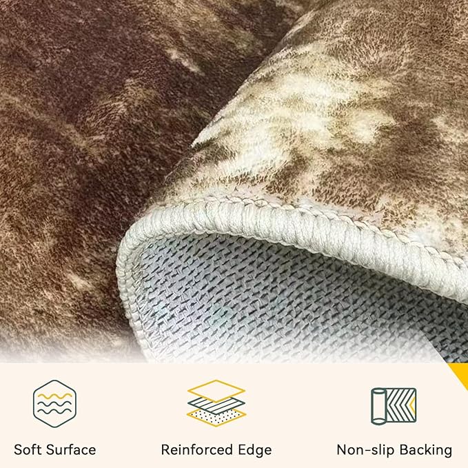 RELEANY Washable Area Rugs 4'x6' Non-Slip Modern Abstract Soft for Living Room Entryway Bedroom Nursery, Print Pattern, Brown Tan Beige Coffee