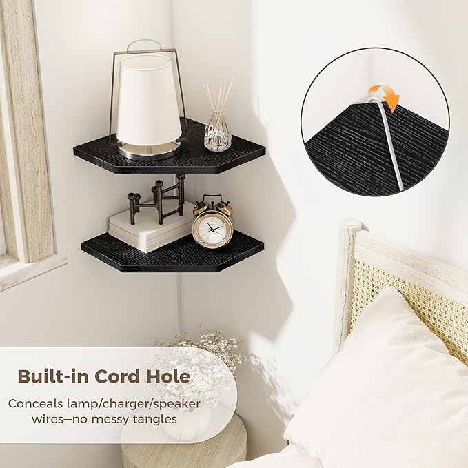 Corner Shelves 4-Pack for Bathroom & Kitchen, Space-Saving Floating Corner Wall Shelf with Easy Installation- Black